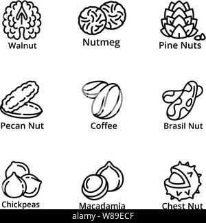 Ernährung Nüsse Icon Set. Umrisse Set von 9 Ernährung Nüsse Vector Icons für Web Design auf weißem Hintergrund Stock Vektor