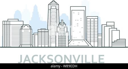 Skyline der Stadt Jacksonville, Florida - Übersicht der Innenstadt von Jacksonville, Stadtbild Stock Vektor