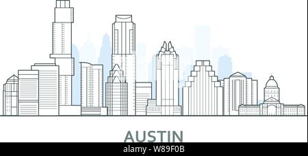 Austin, Texas - Skyline der Stadt Überblick über die Innenstadt von Austin, Stadtbild Stock Vektor