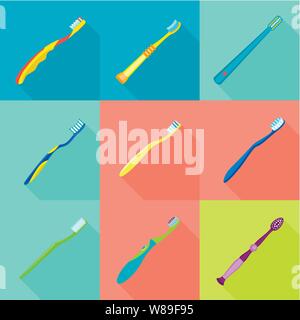 Moderne Zahnbürste Icon Set. Flache Set aus 9 modernen Zahnbürste Vector Icons für Web Design auf weißem Hintergrund Stock Vektor