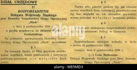 Dekret über die offizielle Sprache auf Beigefügten Gebiet. Stockfoto