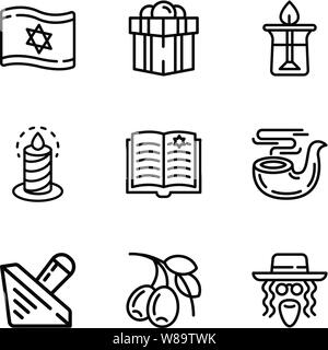 Judentum Symbol Objekte gesetzt. Umrisse Set von 9 Judentum Objekte Vector Icons für Web Design auf weißem Hintergrund Stock Vektor
