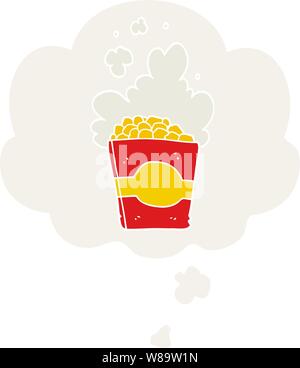 Cartoon Popcorn mit Gedanken Blase im Retro Stil Stock Vektor