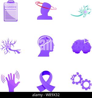 Senior Alzheimer Krankheit Icon Set. Cartoon Set von 9 Senior Alzheimer Vector Icons für Web Design auf weißem Hintergrund Stock Vektor