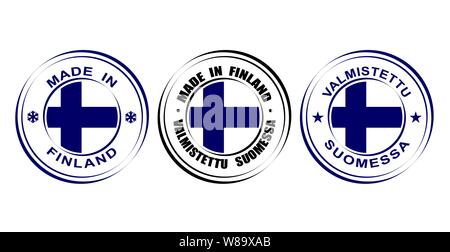 Runde Label Made in Finnland mit Fahne Stock Vektor