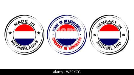 Runde Etikett in Niederlande mit Fahne Stock Vektor
