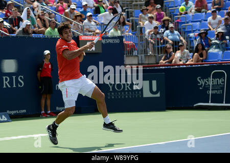 Montreal, Quebec, Kanada. 8 Aug, 2019. CRISTIAN GARIN von Chile in seiner dritten Runde v. D. Medwedew in der Rogers Cup Turnier in Montreal, Kanada. Quelle: Christopher Abgabe/ZUMA Draht/Alamy leben Nachrichten Stockfoto