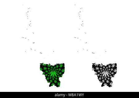 Jakarta (Unterteilungen von Indonesien, Provinzen Indonesiens) Karte ist Cannabis blatt grün und schwarz gestaltet, spezielle Region der Hauptstadt Jakarta Karte gemacht Stock Vektor