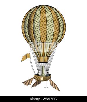 Vintage Hot Air Balloon oder Aerostat, Gravur stil Vector Illustration. Stock Vektor