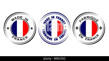 Runde Label Made in France mit Fahne und Lily Symbol Stock Vektor