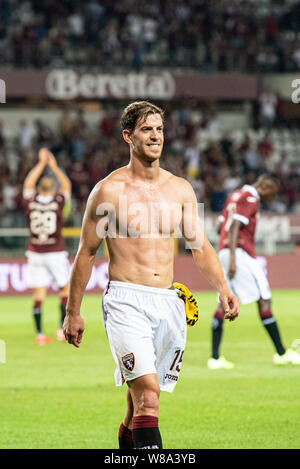 Cristan Ansaldi von Torino FC in Aktion während der UEFA Europa League dritte Qualifying Runde Fußballspiel zwischen Torino FC und Shakhtyor Soligorsk. Stockfoto