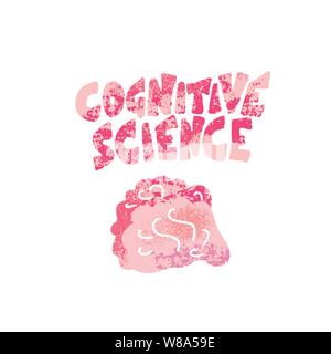 Cognitive Science Emblem. Gehirn und stilisierten Schriftzug. Stock Vektor