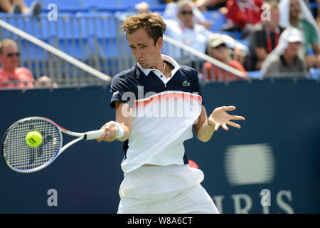 Montreal, Quebec, Kanada. 8 Aug, 2019. DANILL Medwedew Russlands in seiner dritten Runde v C. Garin in der Rogers Cup Turnier in Montreal, Kanada. Quelle: Christopher Abgabe/ZUMA Draht/Alamy leben Nachrichten Stockfoto