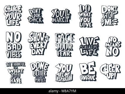 Satz von Anführungszeichen isoliert. Motivierende handdrawn Schriftzug Collection. Inspirierend Plakat stilisierte Phrasen. Vector schwarz und weiß text Design sammeln Stock Vektor