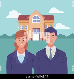 Fachleute Arbeiter Paar lächelnde Cartoons Stock Vektor