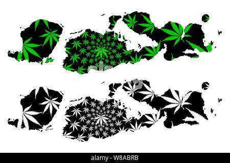 West Nusa Tenggara (Unterteilungen von Indonesien, Provinzen) Karte cannabis Blatt grün und schwarz, Nusa Tenggara Barat (Kleine Sunda Inseln) ma ausgelegt ist Stock Vektor