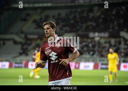 Turin, Italien. 08 Aug, 2019. Während der UEFA Europa League dritte Qualifying Runde Fußballspiel zwischen Torino FC und Shakhtyor Soligorsk. Torino FC gewann 5-0 gegen Shakhtyor Soligorsk im Stadio Olimpico Grande Torino in Italien Turin, 8. August 2019 (Foto von Alberto Gandolfo/Pacific Press) Quelle: Pacific Press Agency/Alamy leben Nachrichten Stockfoto