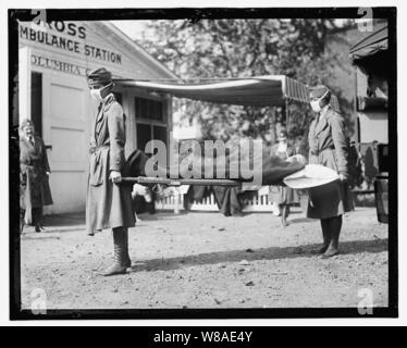 Demonstration an der Roten Kreuzes Emergency Ambulance Station in Washington, D.C., während der Influenza-Pandemie von 1918 Stockfoto