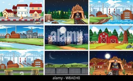 Satz von Szenen in der Natur Einstellung Abbildung Stock Vektor