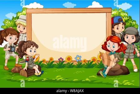 Banner template Design mit Kindern im Park Abbildung Stock Vektor