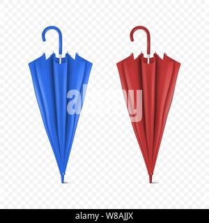 Vector3d realistisch Rendern Blau und Rot leer Regenschirm Icon Set Closeup isoliert auf Transparenten Hintergrund. Design Template von geschlossenen Sonnenschirmen für Stock Vektor