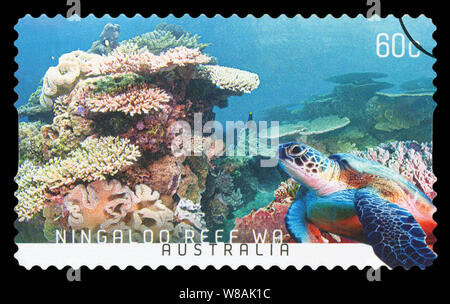 Australien - ca. 2013: eine stornierte Briefmarke aus Australien die Australische Landschaft des Ningaloo Reef, WA, 2013 ausgestellt. Stockfoto