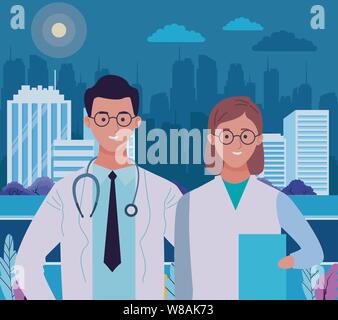 Fachleute Arbeiter Paar lächelnde Cartoons Stock Vektor