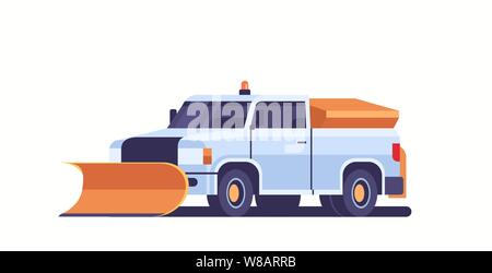 Schnee Pflug pick up Lkw-Symbol professionelle Reinigung Straße Fahrzeug winter Schneeräumen Konzept Vorderansicht waagrechten Vector Illustration Stock Vektor