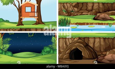 Satz von Szenen in der Natur Einstellung Abbildung Stock Vektor