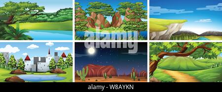 Satz von Szenen in der Natur Einstellung Abbildung Stock Vektor