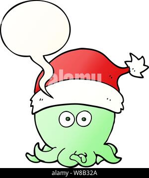 Cartoon Octopus tragen Mütze mit Sprechblase in glatten Farbverlauf Stock Vektor