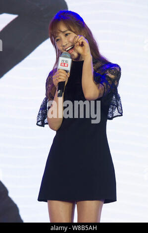 Sängerin und Schauspielerin Kwon Yu-ri (JURI) der Koreanischen Mädchen Gruppe Girls' Generation besucht eine Pressekonferenz für die Ausstrahlung Ihrer neuen Web drama Stockfoto