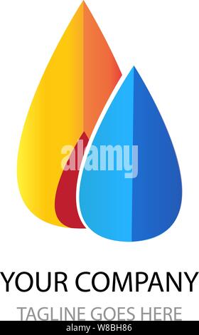 Wasser und Feuer stylischen Logo unterzeichnen. Element, Symbol oder das Symbol für ein Gas Unternehmen oder Geschäft. Zentrale Heizung und Wasserversorgung. Stock Vektor