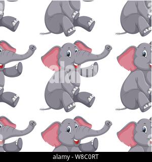 Nahtlose Hintergrund Design mit grauer Elefant Abbildung Stock Vektor