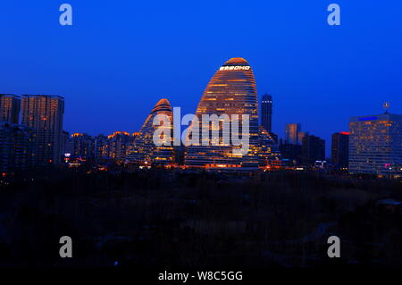 Ansicht der Wangjing Soho von Soho China in Peking, China, 4. März 2015 entwickelt. Die wangjing Soho Gebäudekomplex, entworfen von Iraqi-British Zah Stockfoto