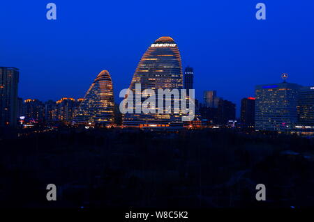 Ansicht der Wangjing Soho von Soho China in Peking, China, 4. März 2015 entwickelt. Die wangjing Soho Gebäudekomplex, entworfen von Iraqi-British Zah Stockfoto