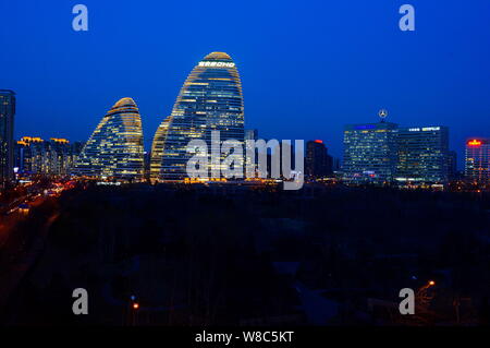 Ansicht der Wangjing Soho von Soho China in Peking, China, 4. März 2015 entwickelt. Die wangjing Soho Gebäudekomplex, entworfen von Iraqi-British Zah Stockfoto