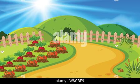Hintergrund Gestaltung der Landschaft mit Gemüse im Garten Abbildung Stock Vektor
