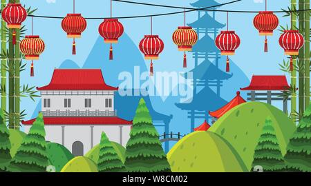 Eine Szene mit asiatischen schloss Abbildung Stock Vektor