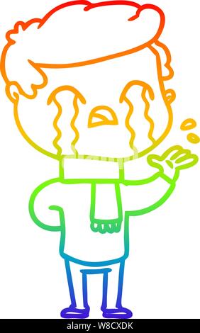 Regenbogen Farbverlauf Zeichnung einer Cartoon Mann weinen tragen winter Schal Stock Vektor