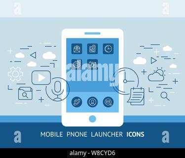 Handy Symbole im Startbildschirm digitale vector Hintergrund Abbildung: Muster Stock Vektor