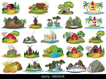 Große Gruppe von isolierten Objekten Thema - Insel Abbildung Stock Vektor