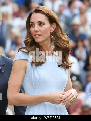 Katharina, Herzogin von Cambridge während Trophäedarstellung 2019 Wimbledon Championships, London, England, Vereinigtes Königreich Stockfoto