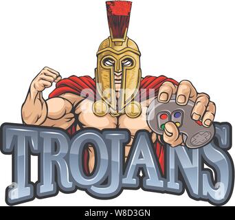 Trojan Spartan Gamer Gladiator Controller Maskottchen Stock Vektor