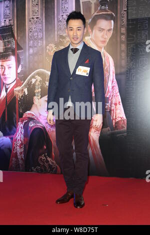 Hong Kong Schauspieler Raymond Lam stellt auf einer Pressekonferenz für seine TV-Serie "Die tugendhaften Königin des Han" in Hongkong, China, 8. Januar 2015. Stockfoto