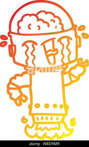 Warme abstufungslinie Zeichnung einer Cartoon weinende Roboter fliegen Stock Vektor