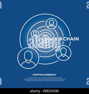 Bitcoin crypto Währung blockchain thin line Farbe Hintergrund Symbole isoliert Vector Illustration Stock Vektor