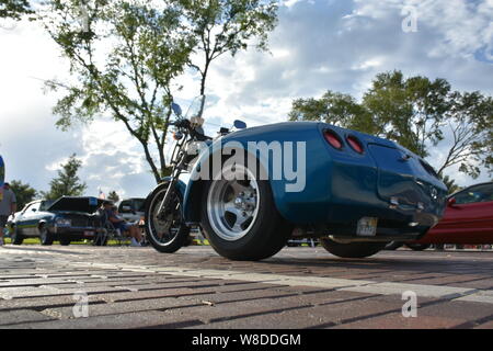 Diese Bilder eines Harley Davidson Trike wurden an den Cruisin' Winter Haven, Florida monatliche Auto Show im Mai 2019 übernommen. Stockfoto