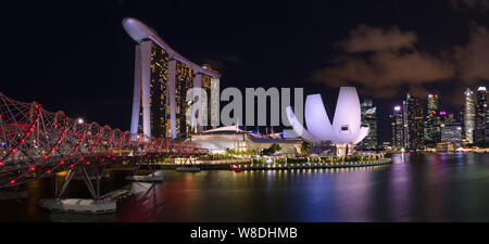 Panorama der Nacht Singapur Stockfoto