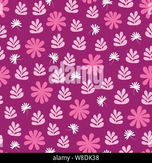 Stilisierte lila Blüten und Laub nahtlose Muster wiederholen. Eine hübsche Vektor skandinavisches Design inspiriert geworfen. Stock Vektor